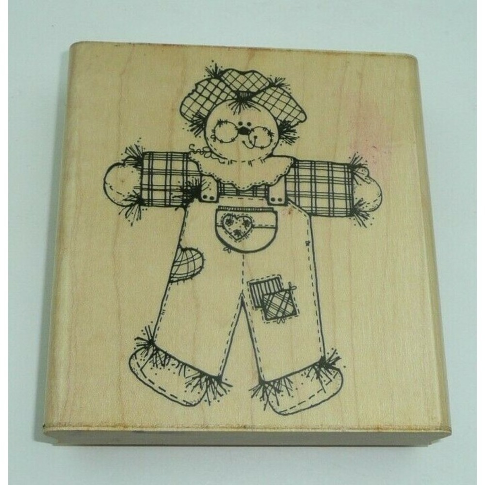 Chester Scarecrow Large Wooden Rubber Stamp Wood DOTS 123 Fall Season Halloween